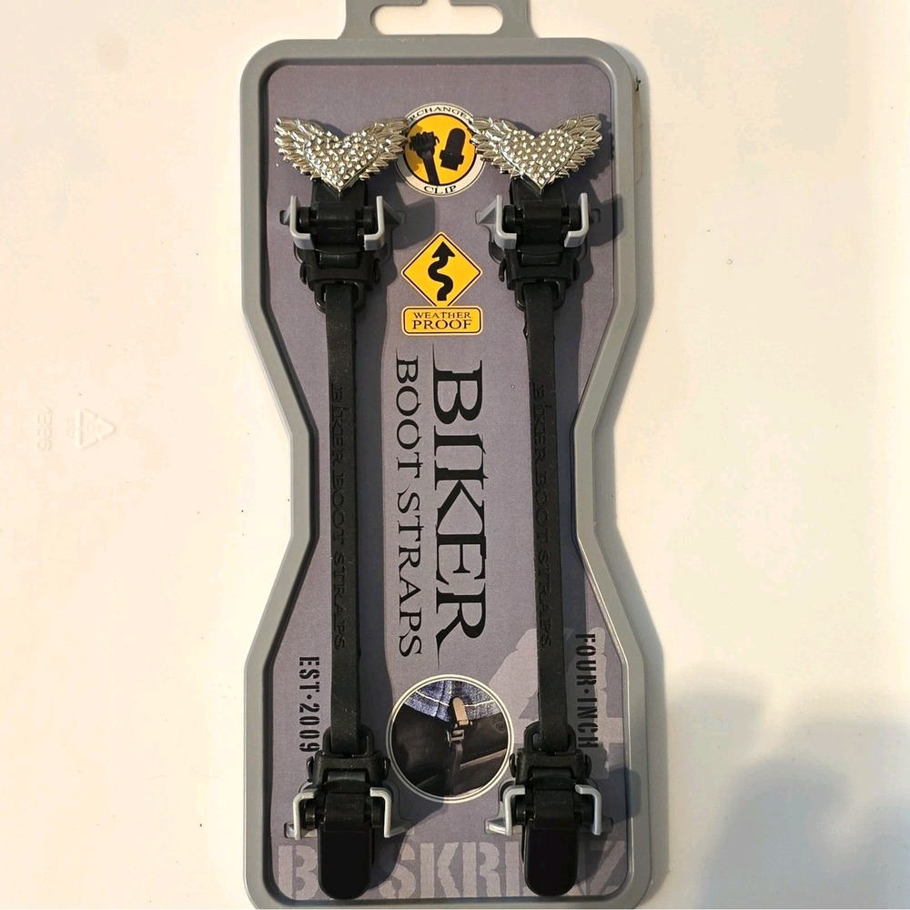 Biker Boot Straps Four Inch with Heart Wings Set of 2